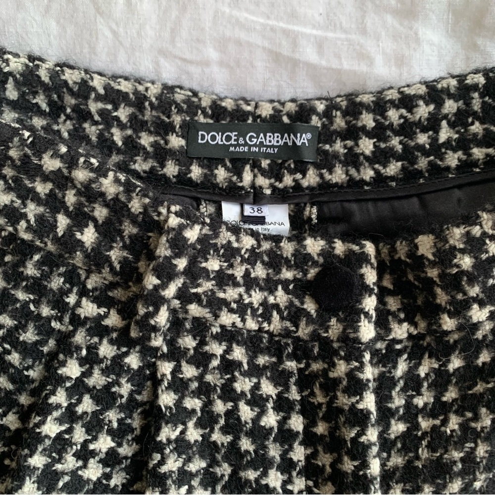 Dolce & Gabbana Houndstooth Tweed Pleated Wide Leg Wool Mohair Trouser Pants - Picture 8 of 12